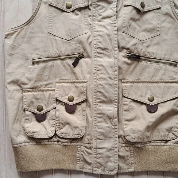 LAUREN Ralph Lauren Khaki Cargo Utility 7 Pockets Outdoor Zip Snap Cotton Vest - Picture 5 of 10